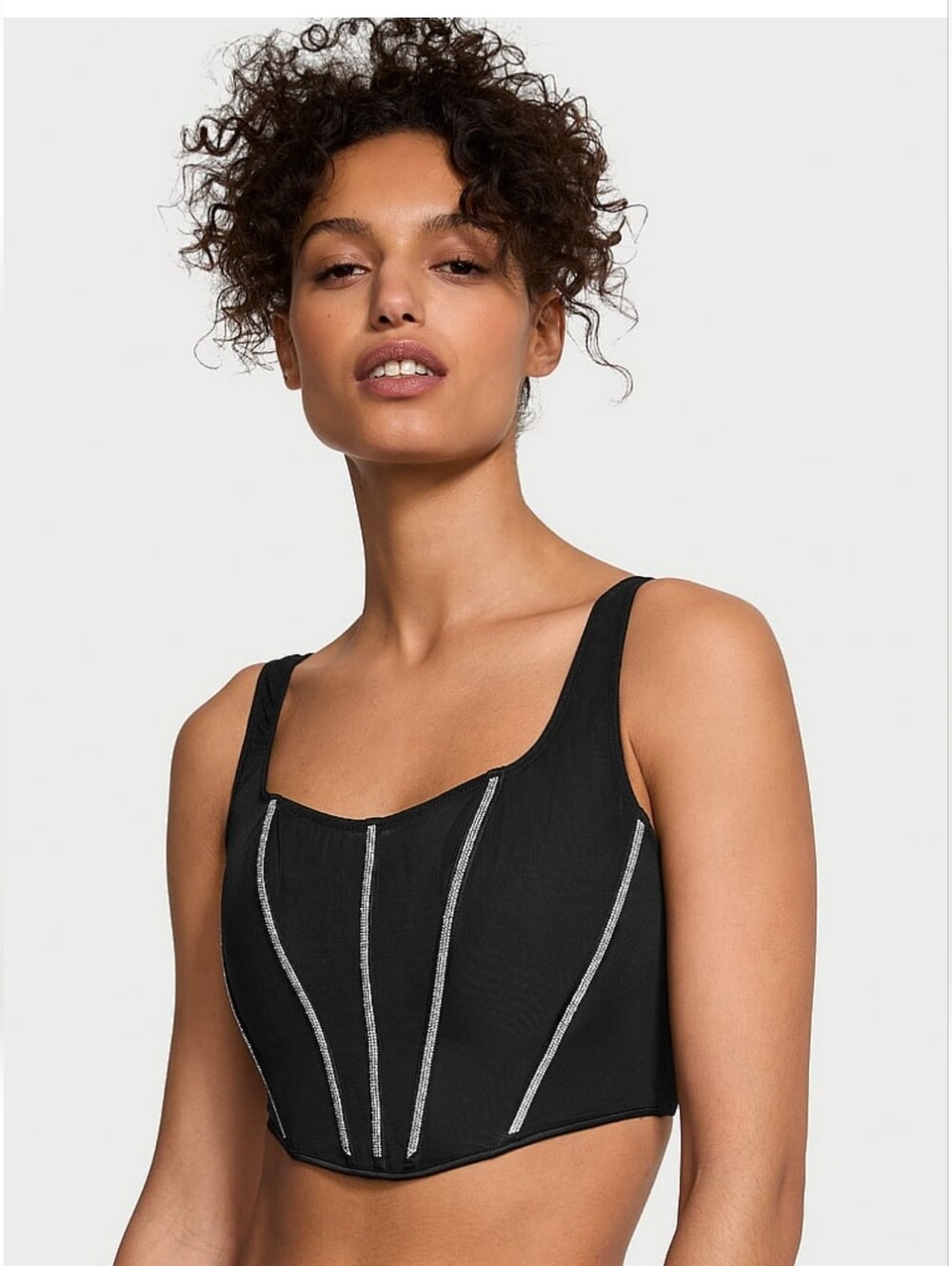 Victoria's Secret Black Corset Crop Top with Silver Piping